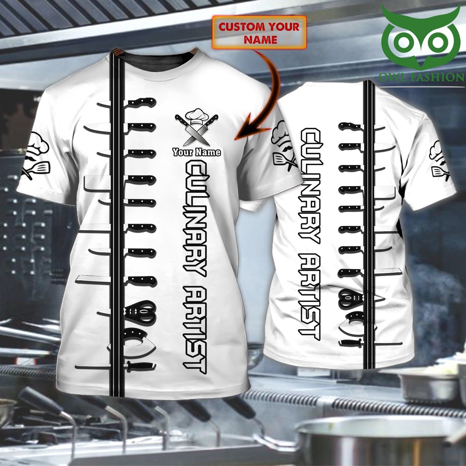 Chef Culinary artist personalized name white 3D Tshirt