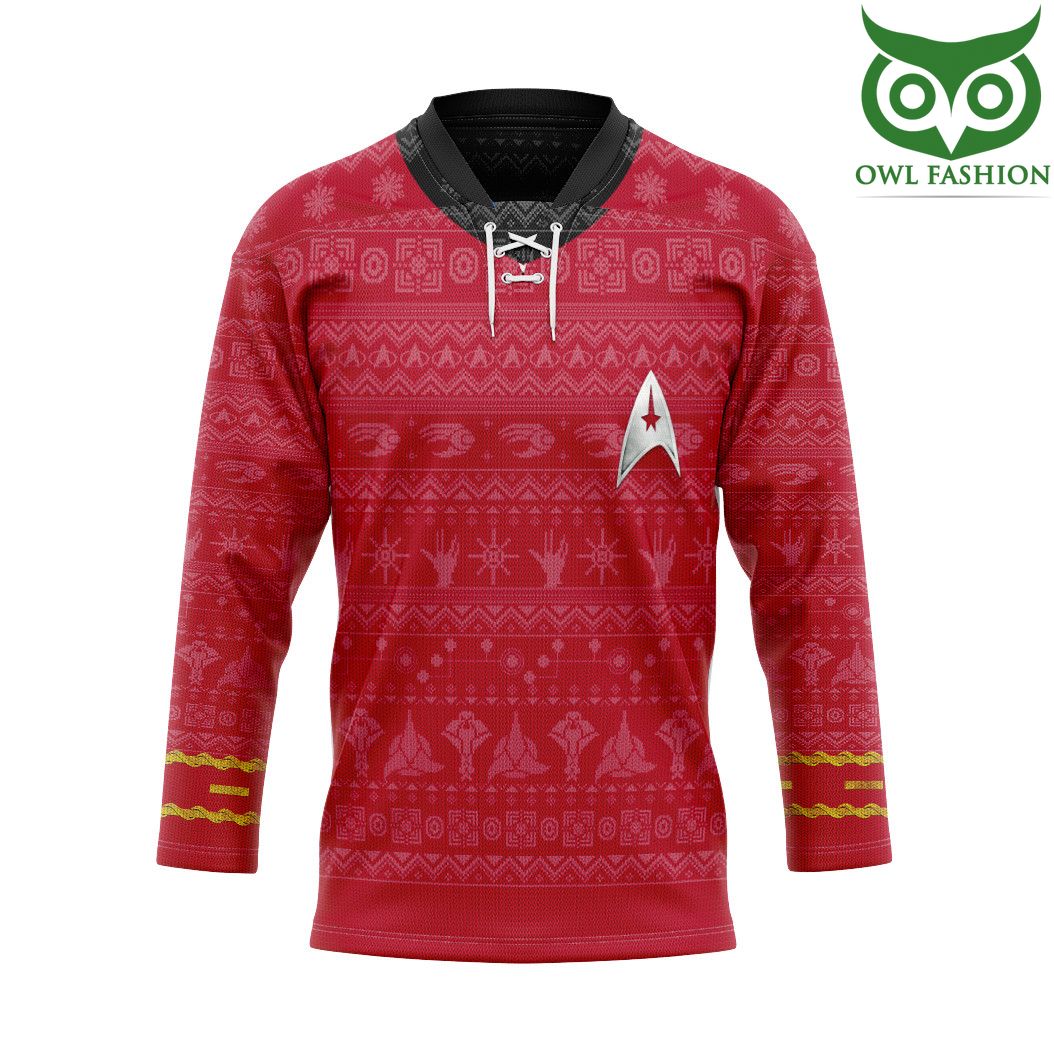 3D Star Trek The Original Series 1966 1969 Red Ugly Christmas Custom Hockey Jersey