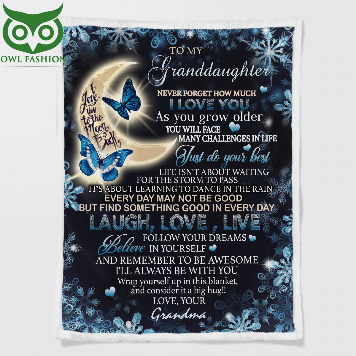 Love To Your Granddaughter To the moon and back butterfly blanket
