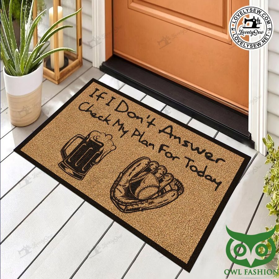 Beer and Baseball Check My Plan Today Light Brown Doormat