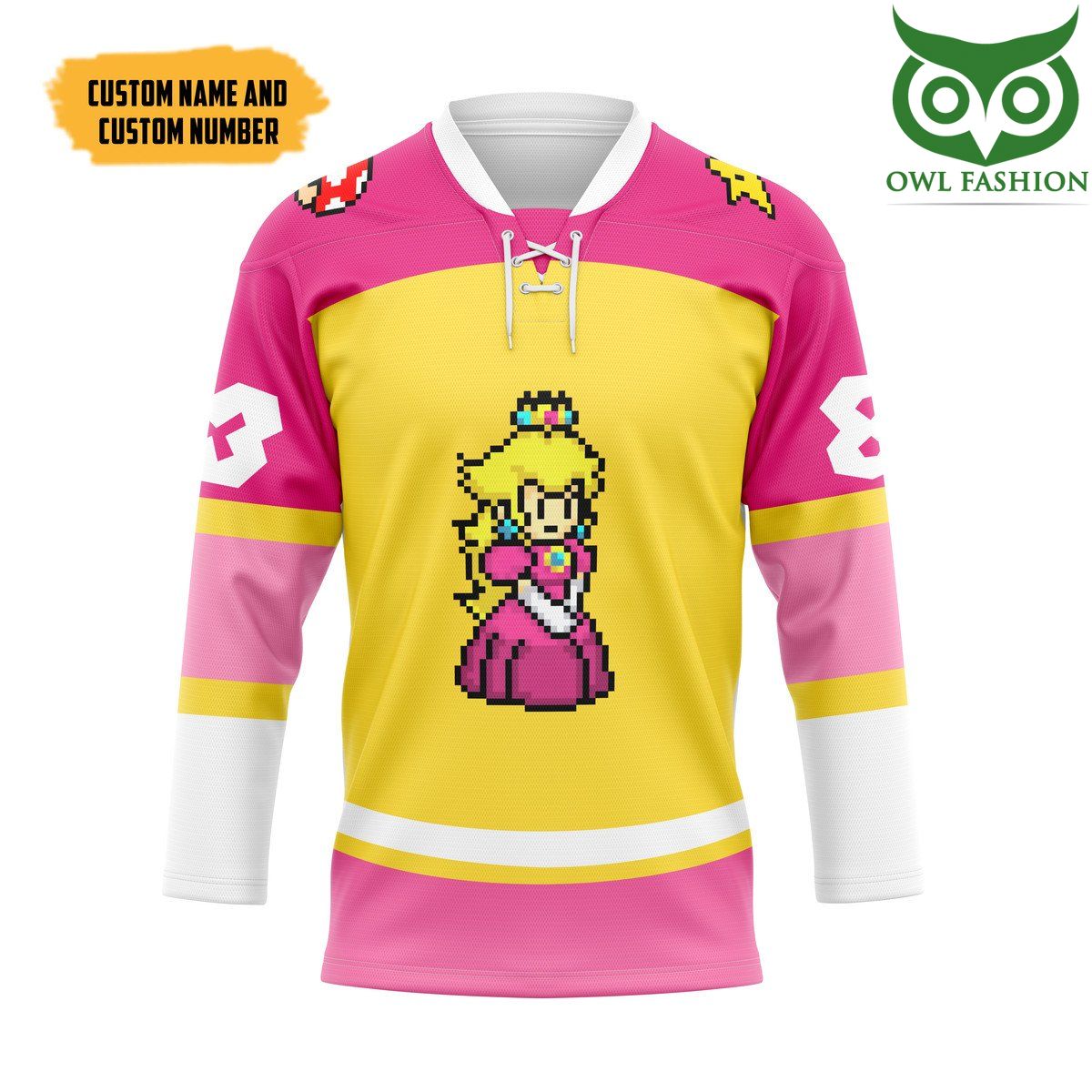 3D Princess Peach Sports Custom Name Number Hockey Jersey