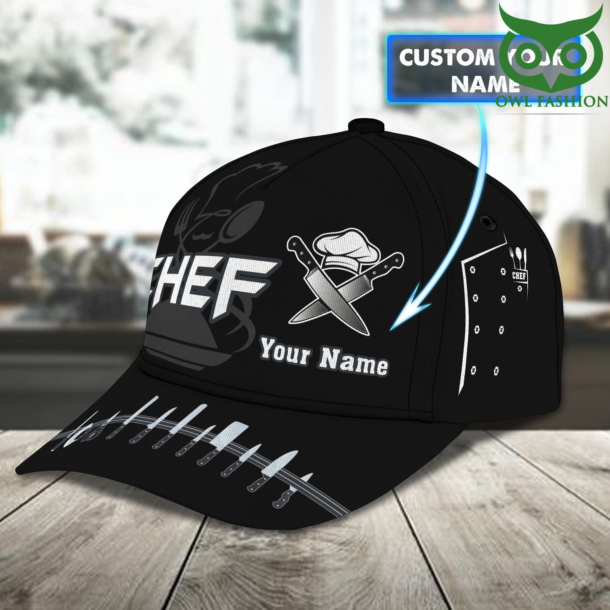 Personalized CHEF Knives black 3D Classic cap