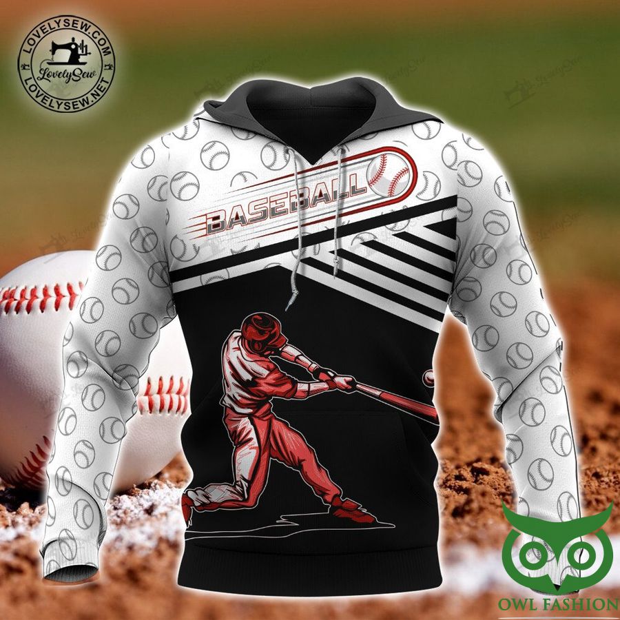 Baseball Player Red and Black and White 3D Hoodie