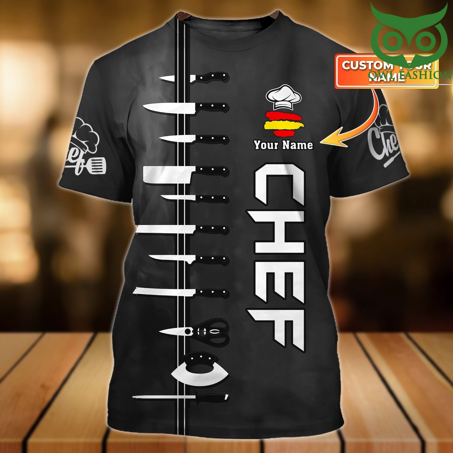 Chef Spain Personalized Name 3D Tshirt
