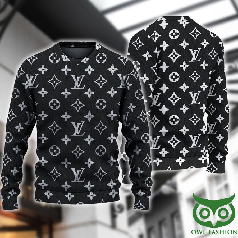 Luxury Louis Vuitton Black with Gray Monogram Pattern Sweatshirt