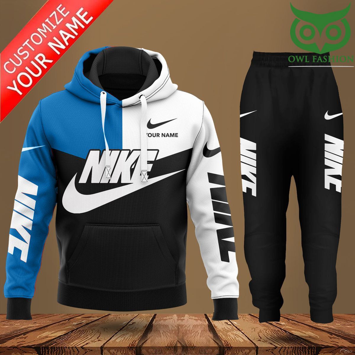 Nike black white and blue hoodies and sweatpants