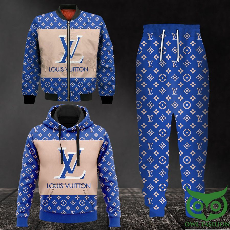 Luxury Louis Vuitton Blue and Beige Color with Logo and Monogram Pattern 3D Shirt and Pants