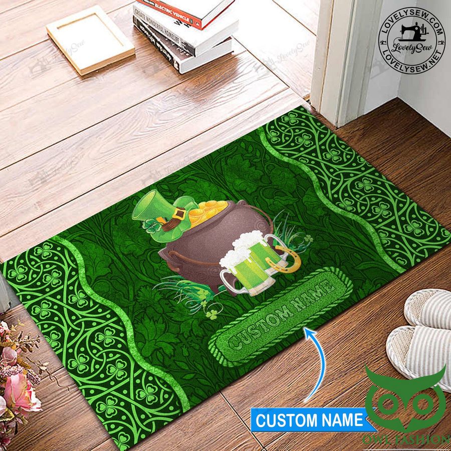 Custom Name Happy St. Patrick's Day Green Beer Cup and Hat Doormat