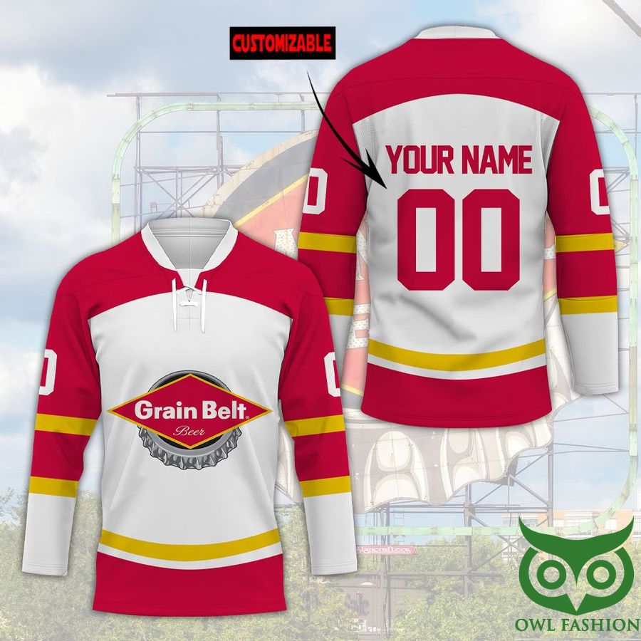 Custom Name Number Grain Belt Beer Hockey Jersey
