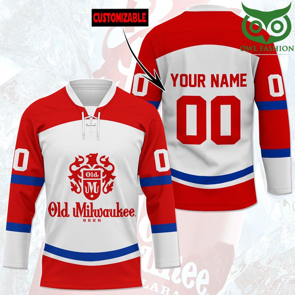 Old Milwaukee Beer Custom Name Number Hockey Jersey 