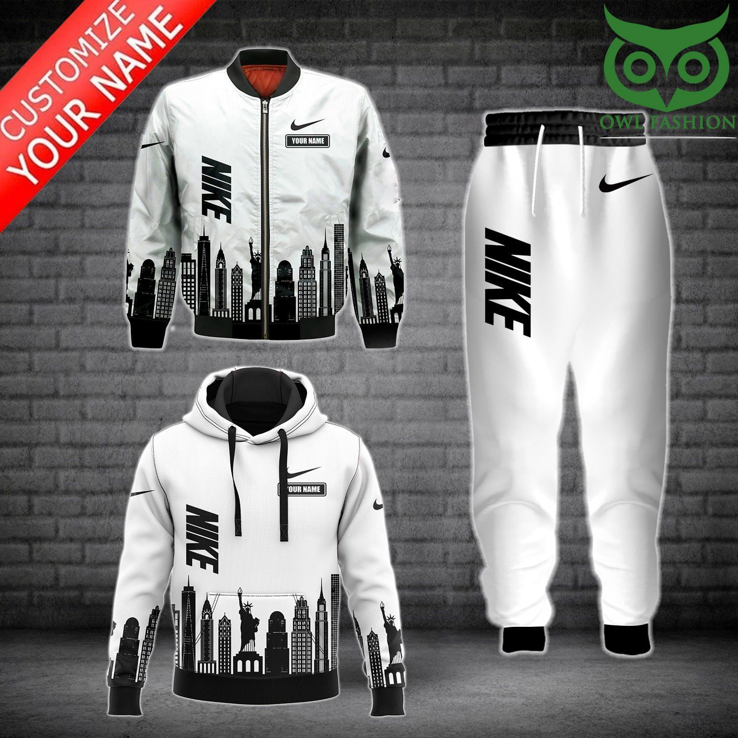Personalized Nike New York city white bomber jacket hoodies and sweatpants