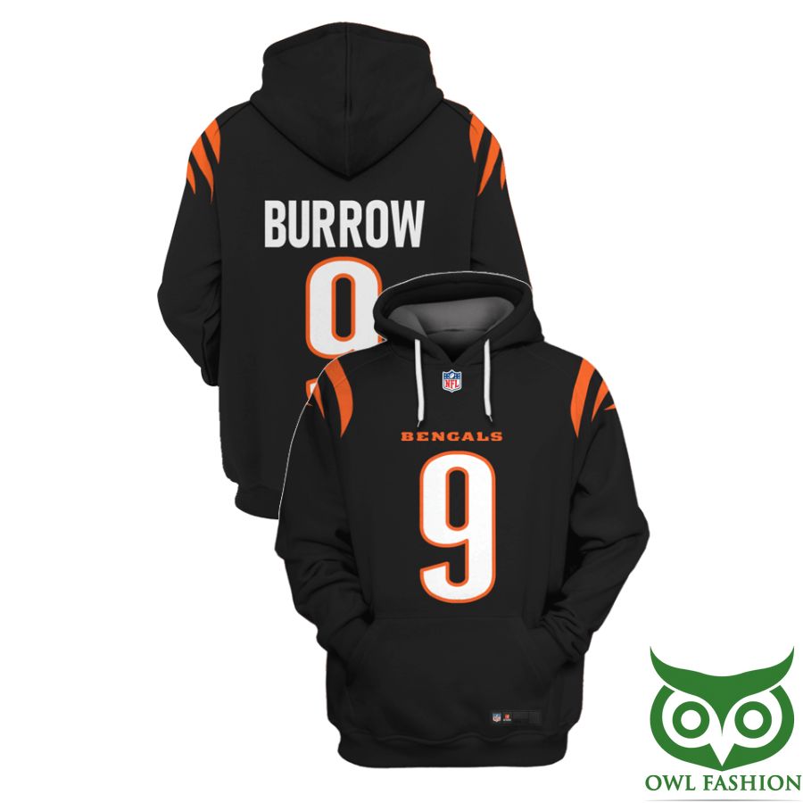 NFL Cincinnati Bengals Joe Burrow 9 Black with Orange scratches 3D Shirt