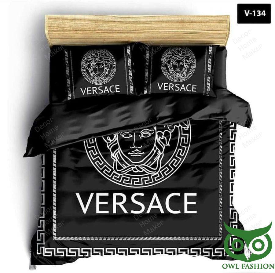 Luxury Versace Black with White Medusa Head and Brand Name Bedding Set