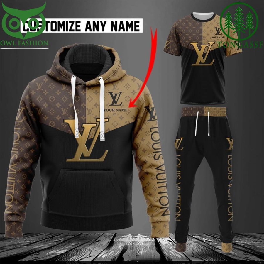 Big Center Brown LV Logo Personalized Hoodie and Pants