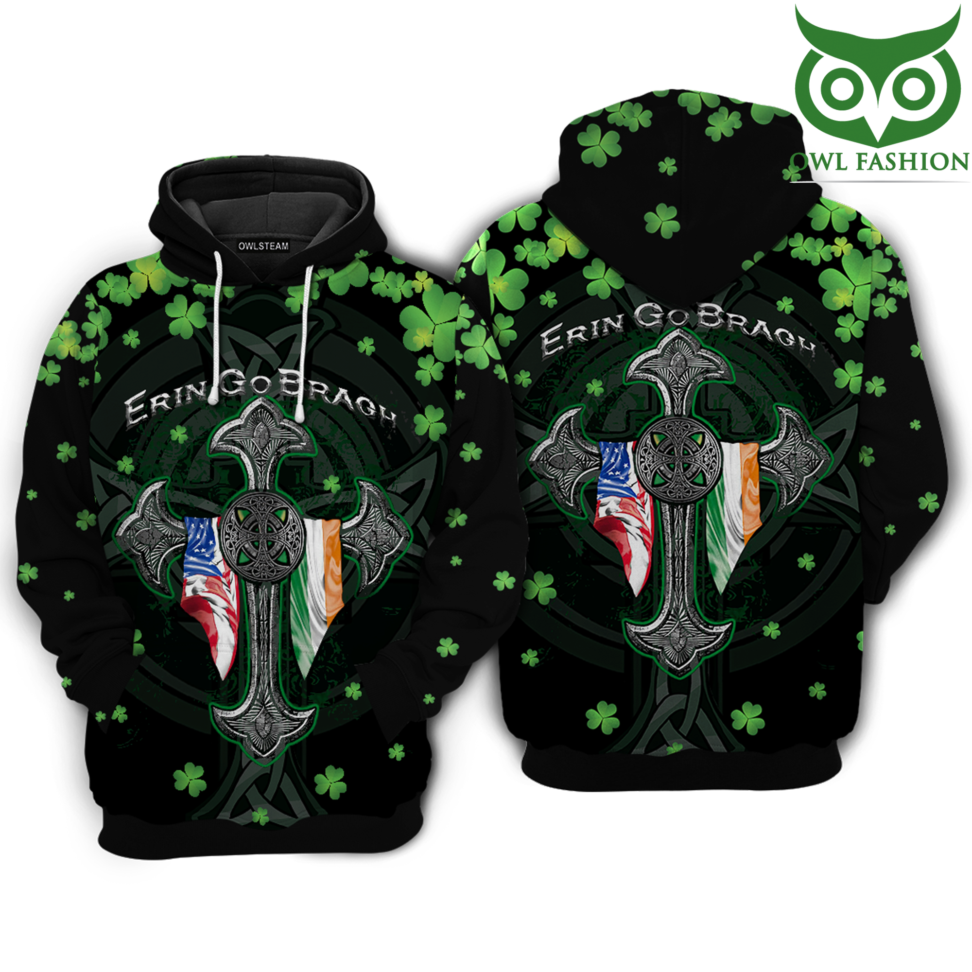 Irish Erin go bragh American flag clover 1 Hoodie