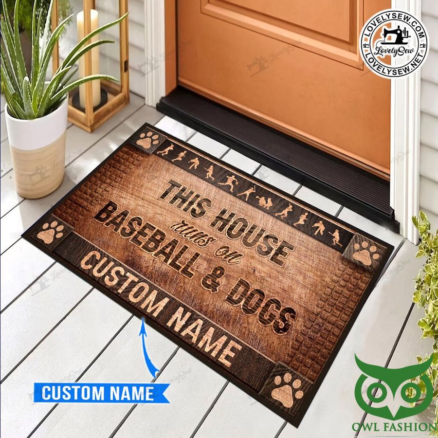 This House Runs On Baseball And Dogs with Print Paws Doormat