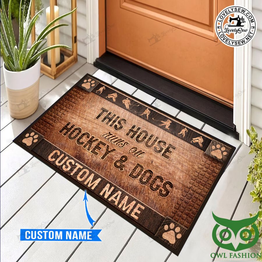 This House Runs On Hockey And Dogs with Print Paws Doormat