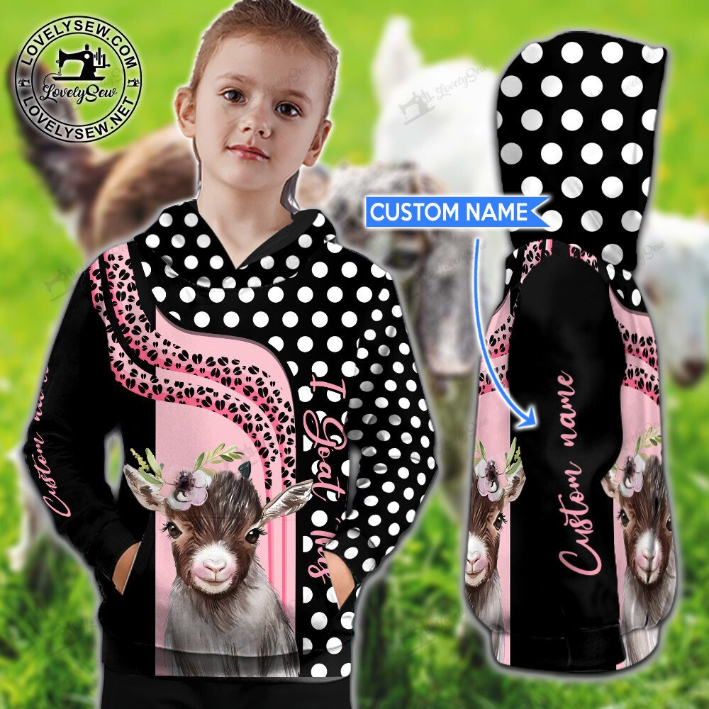 Custom Name Goat Pink Leopard Pattern and Polka Dot 3D Hoodie