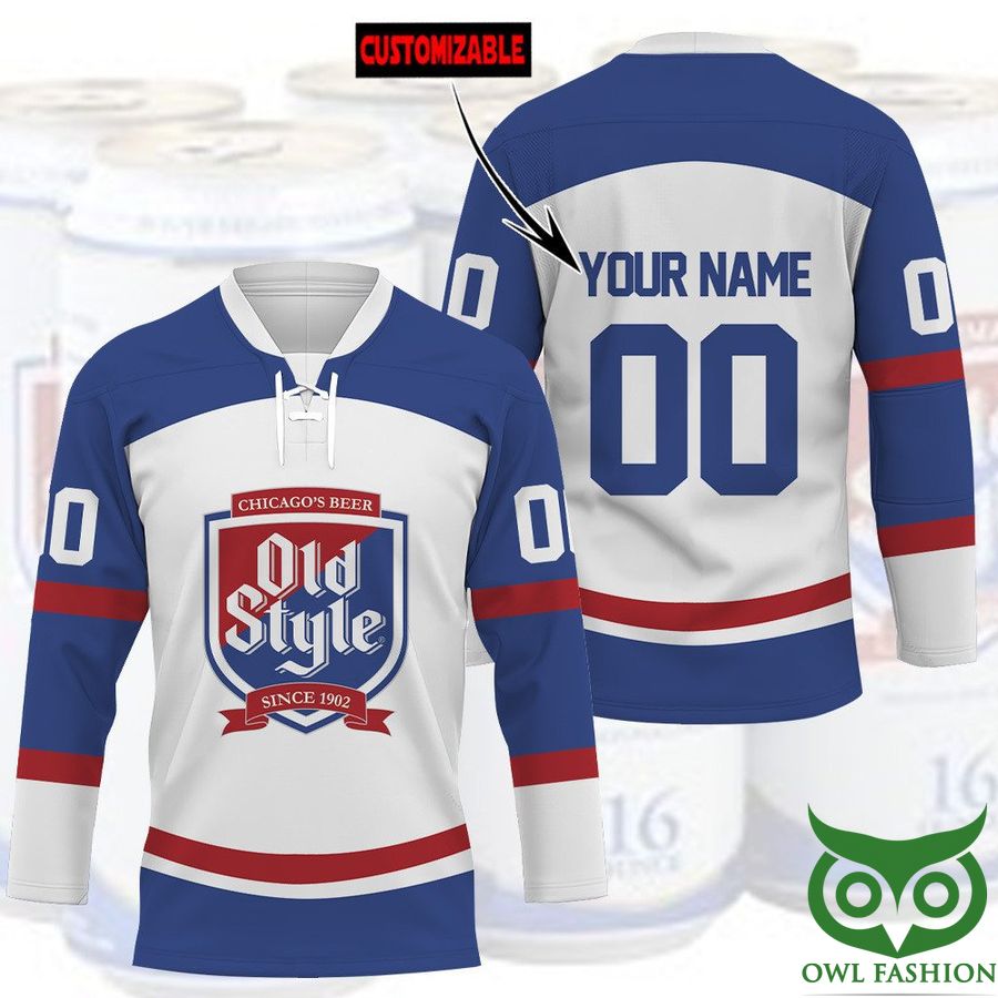 Old Style Chicago Beer Custom Name Number Hockey Jersey