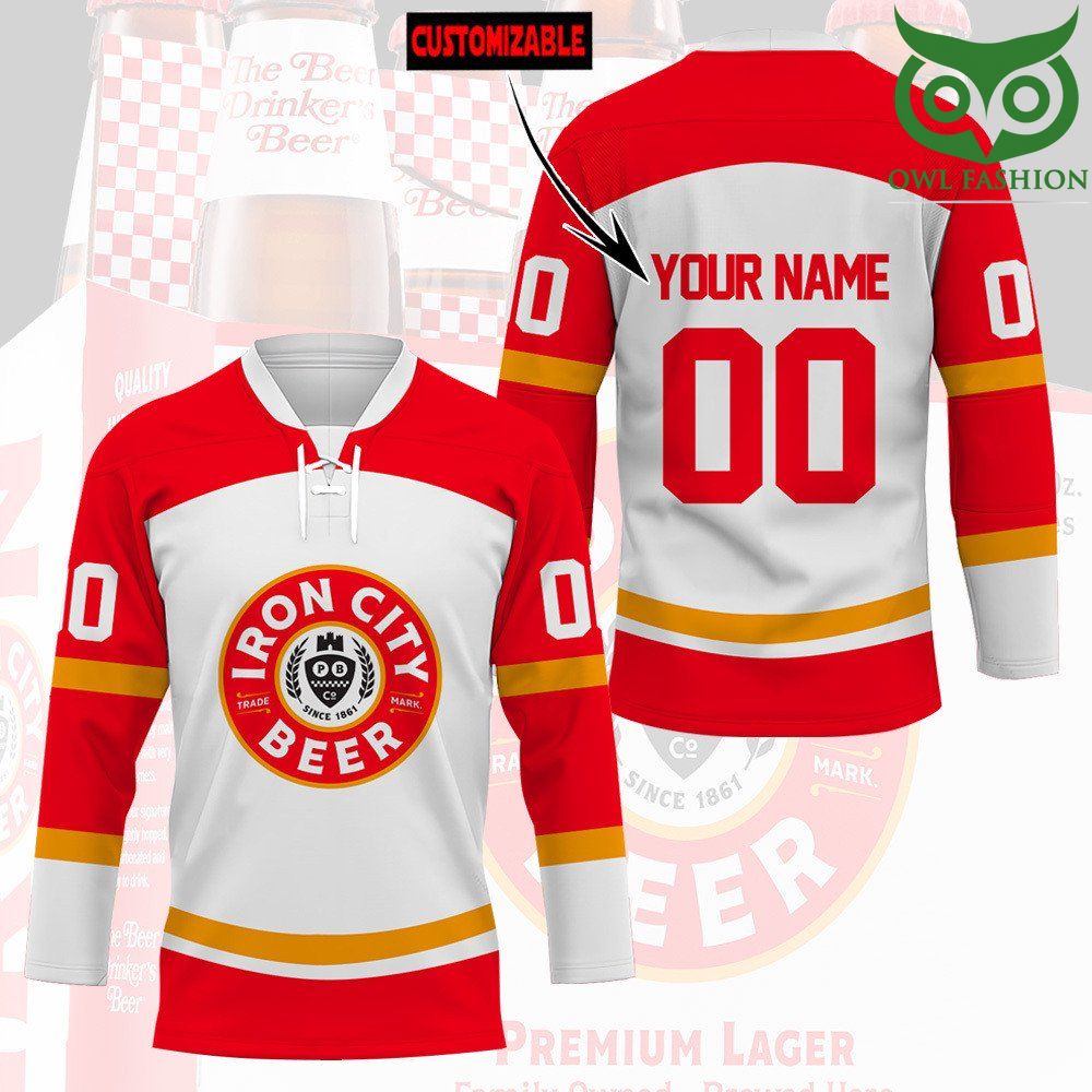 Iron City Beer Custom Name Number Hockey Jersey 