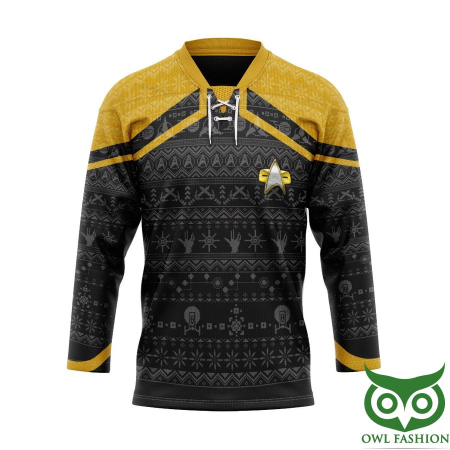 3D Star Trek Picard 2020 Yellow Ugly Christmas Custom Hockey Jersey