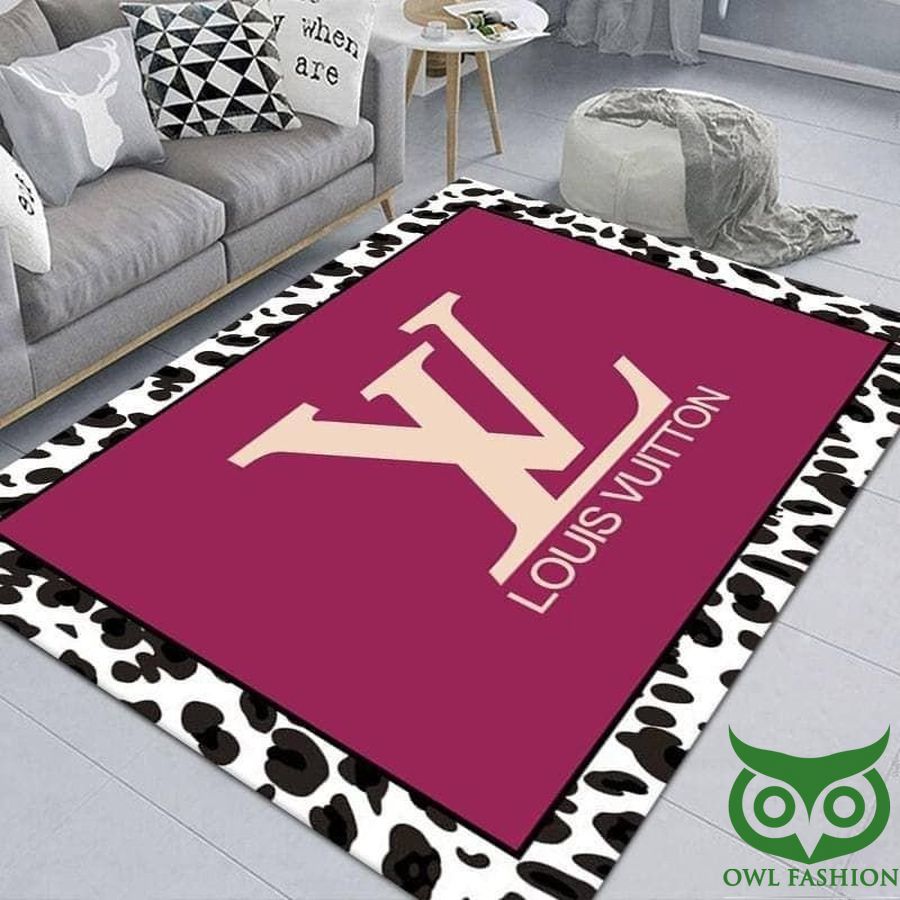 Luxury Louis Vuitton Dairy Cow Pattern with Pink Yellow Logo Center Carpet Rug