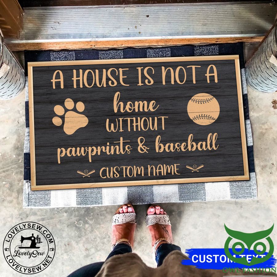 Customized Baseball And Pawprints Gray and Yellow Doormat