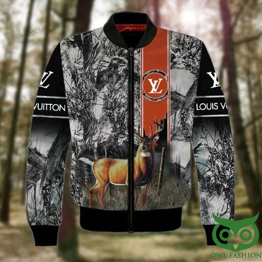 Luxury Louis Vuitton Deer In The Forest with Brand Logo and Name Bomber Jacket