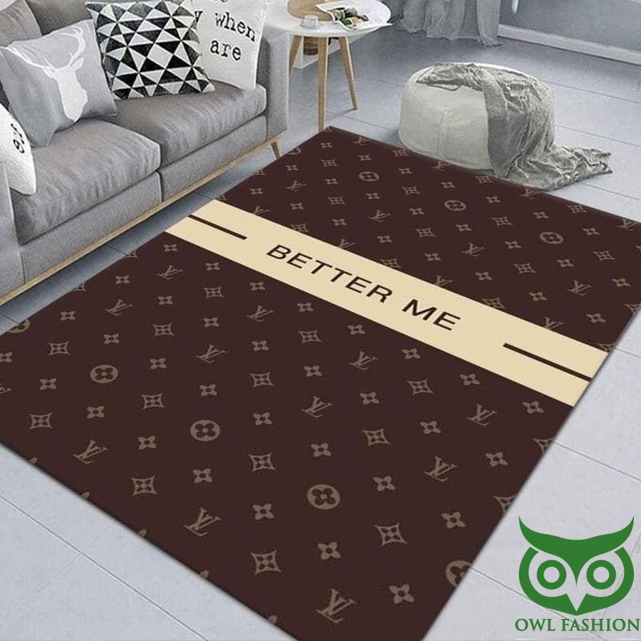 Luxury Louis Vuitton Brown with Logo and Better Me Beige Color Line Carpet Rug