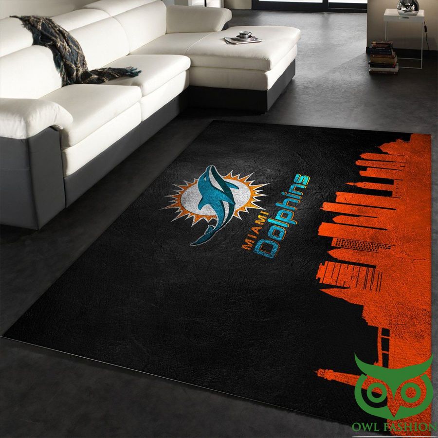Miami Dolphins Skyline NFL Team Logo Black and Orange Carpet Rug