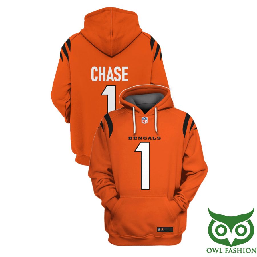 126 NFL Cincinnati Bengals JaMarr Chase 1 Orange with Black scratches 3D Shirt