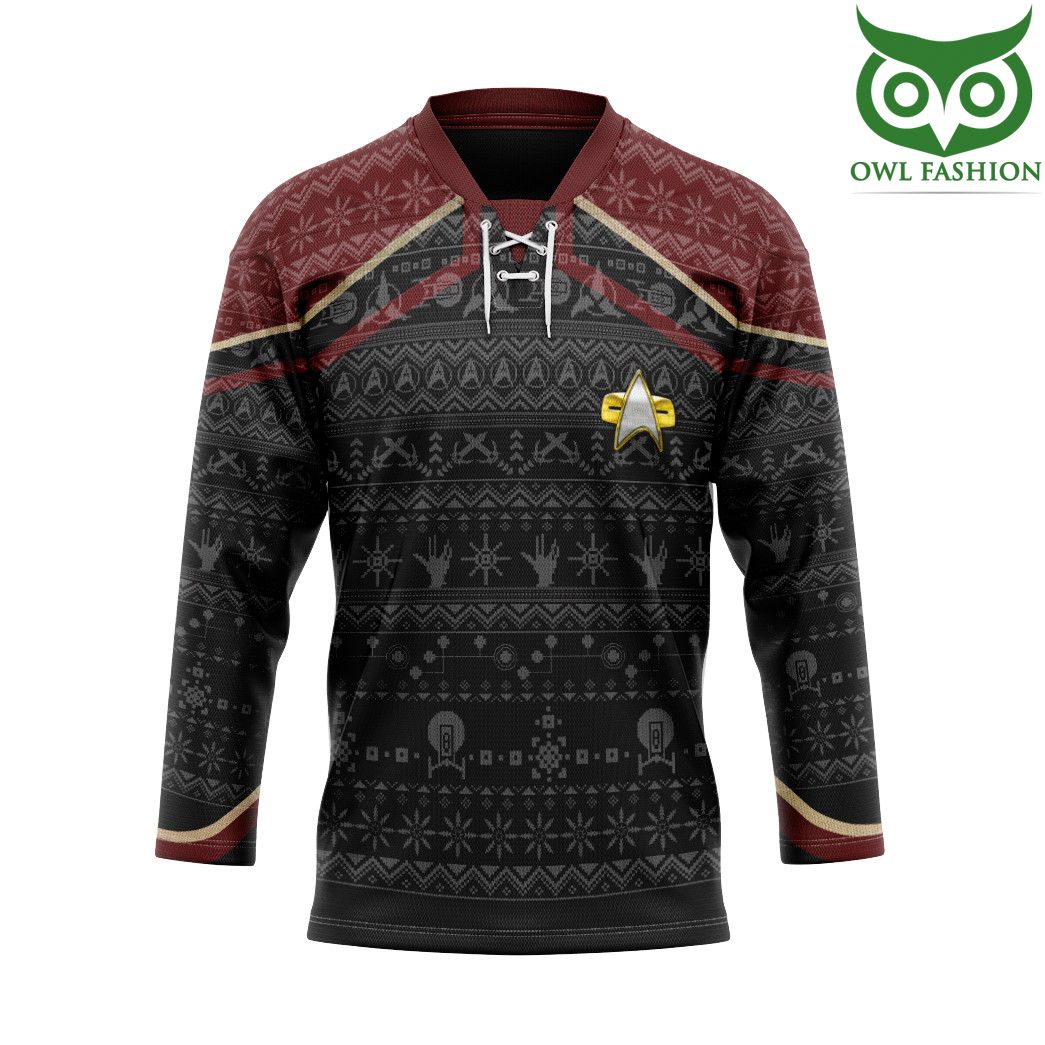 3D Star Trek Picard 2020 Red Ugly Christmas Custom Hockey Jersey
