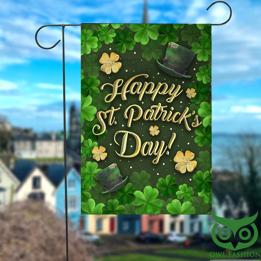 Happy St.Patrick's Day Green With Hats and Yellow Leaves Garden Flag