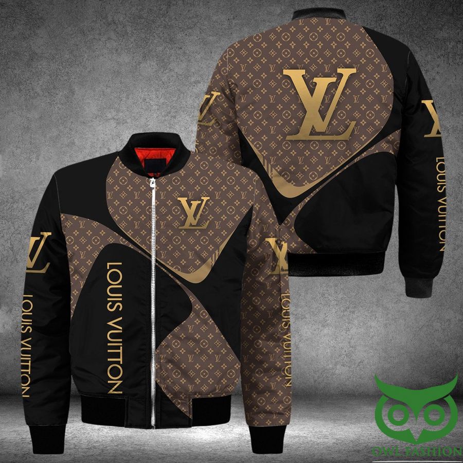 Luxury Louis Vuitton Black and Brown Monogram Vertical Brand Name 3D Shirt