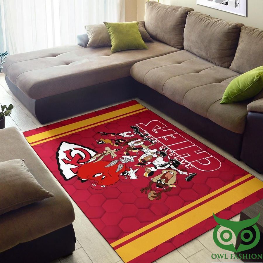 Looney Tunes Chiefs Team Area Football Red and Yellow Carpet Rug