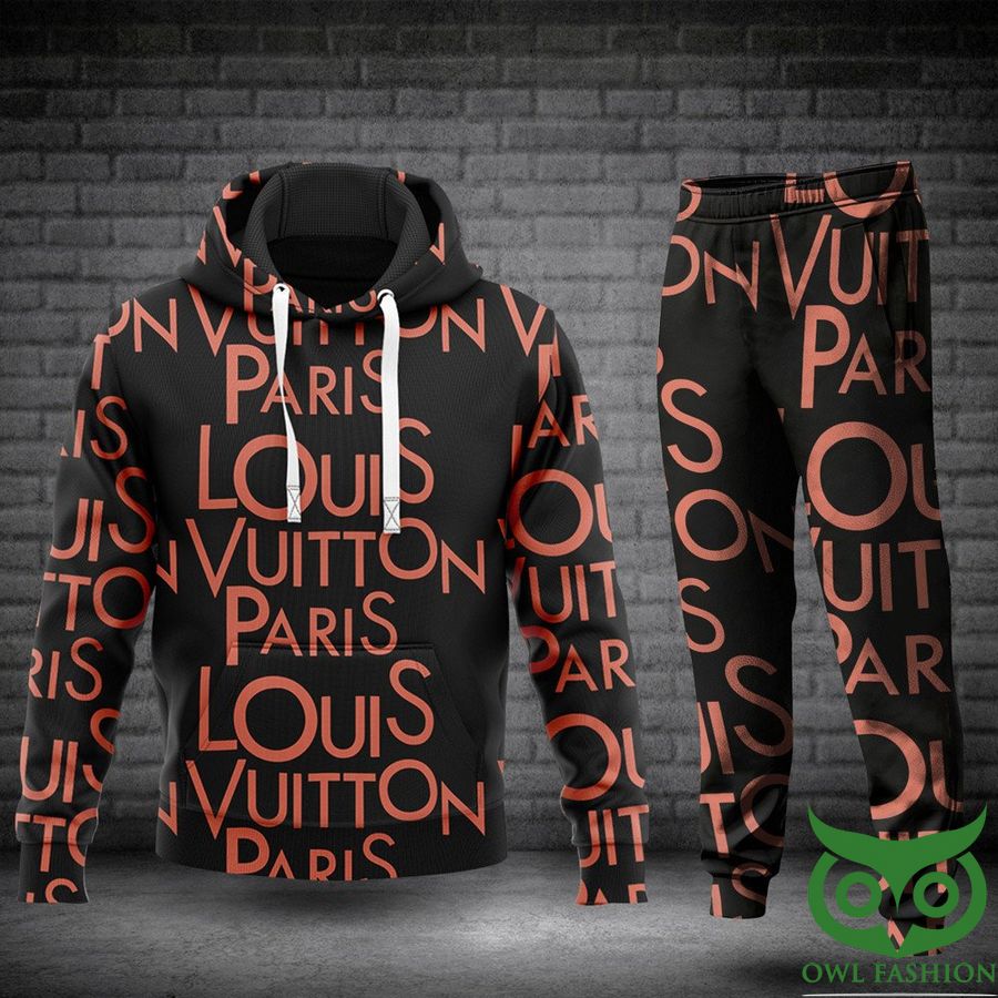Luxury Louis Vuitton Paris Black with Red Brand Name 3D Shirt and Pants