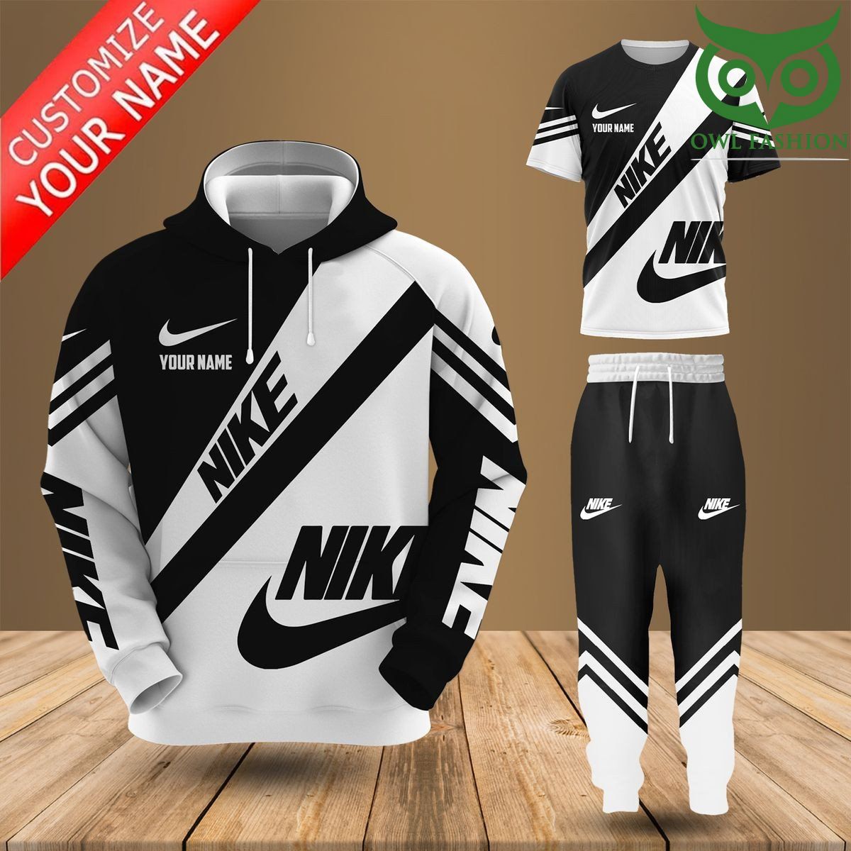 Personalized Nike black and white hoodies T-Shirt and sweatpants