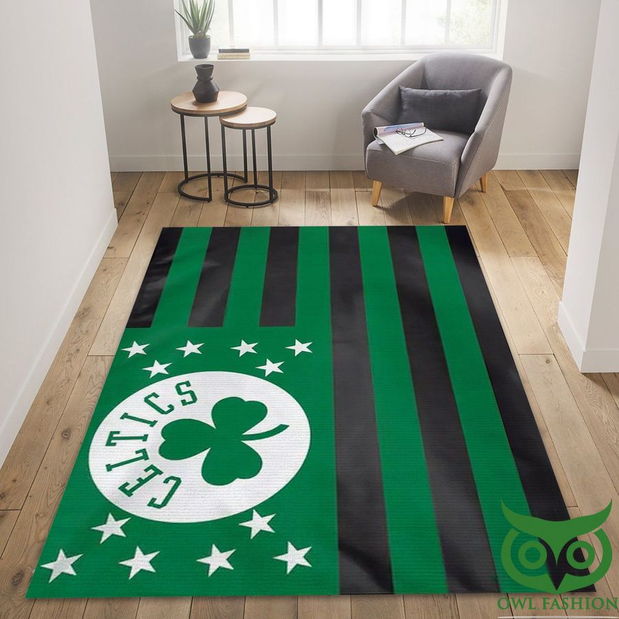 Boston Celtics NBA with Horizontal Lines and Stars Green Carpet Rug