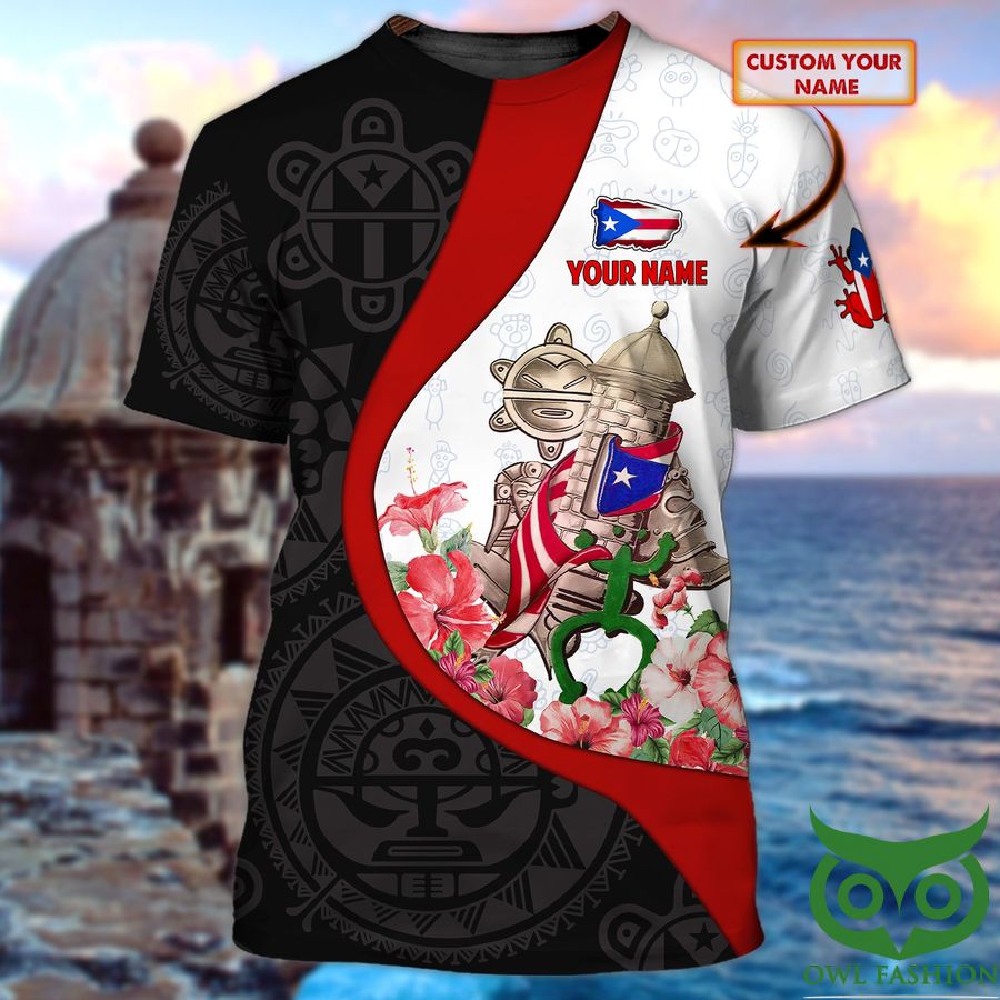 Custom Name Puerto Rico White Black Red with Territory Icons 3D T-shirt