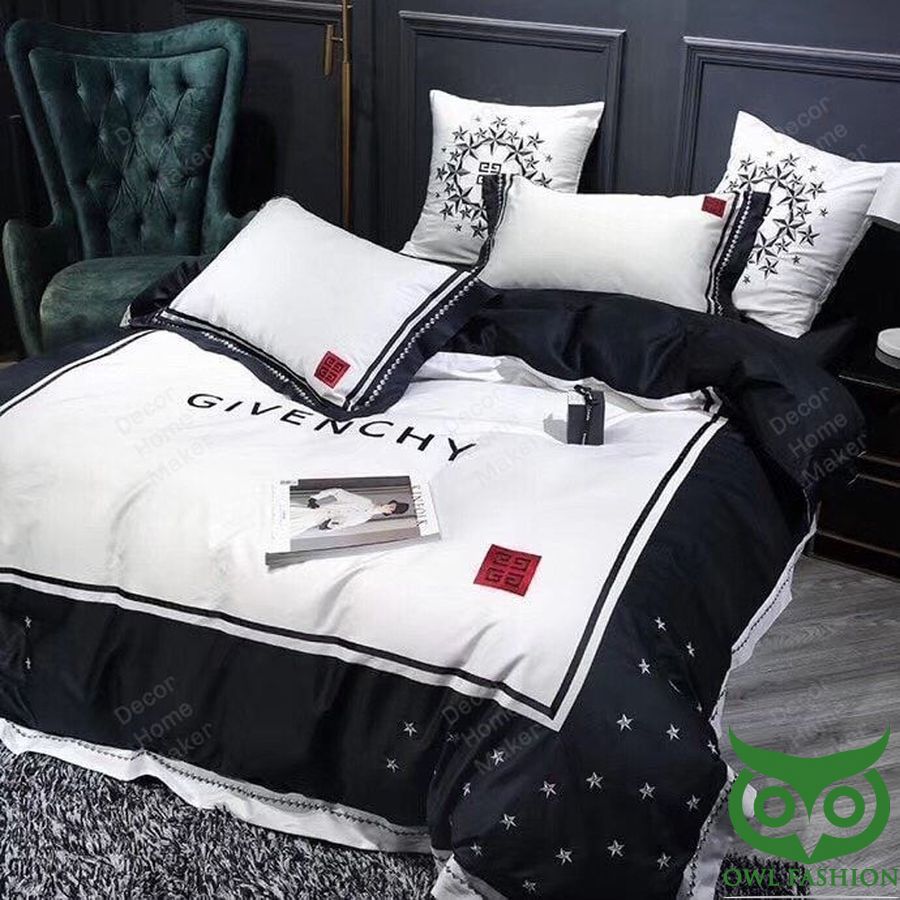 Luxury Givenchy Black and White with Red Logo and Star Patterns Bedding Set
