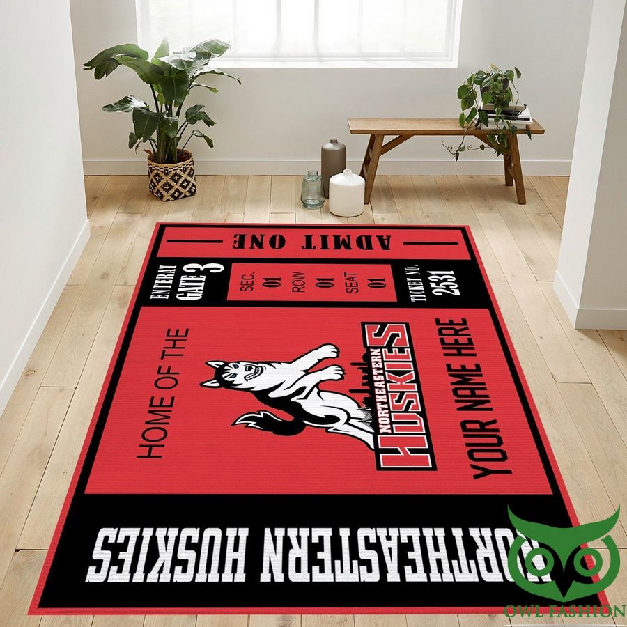 Customized Northeastern Huskies NCAA Red and Black Carpet Rug