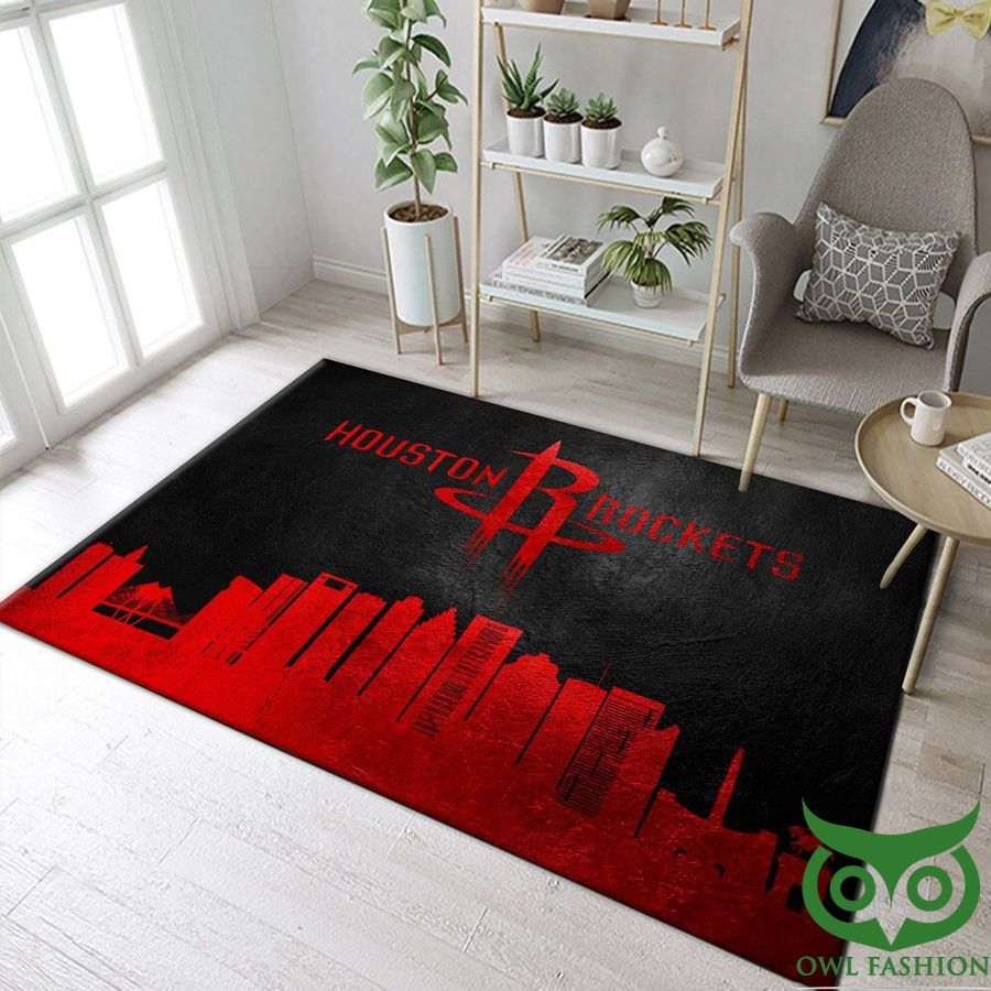 Houston Rockets Skyline Red and Black with Building Carpet Rug