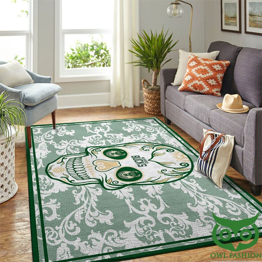 Milwaukee Bucks NBA Team Logo Skull Flower Style Green Carpet Rug