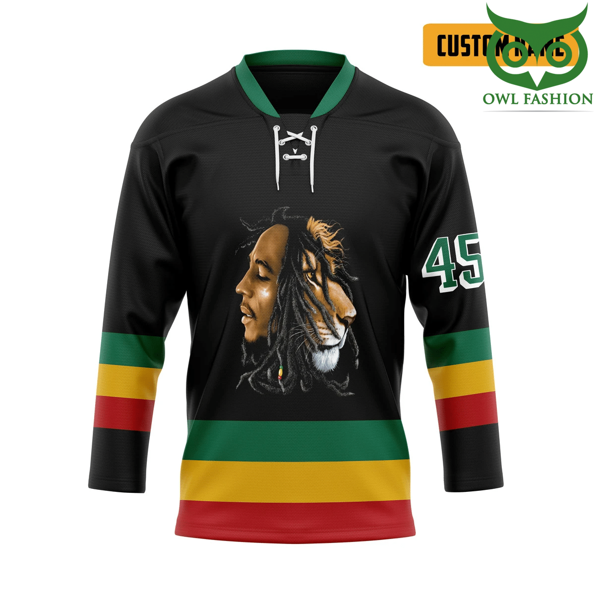 3D Bob Marley Iron Lion 45 Custom Name Hockey Jersey