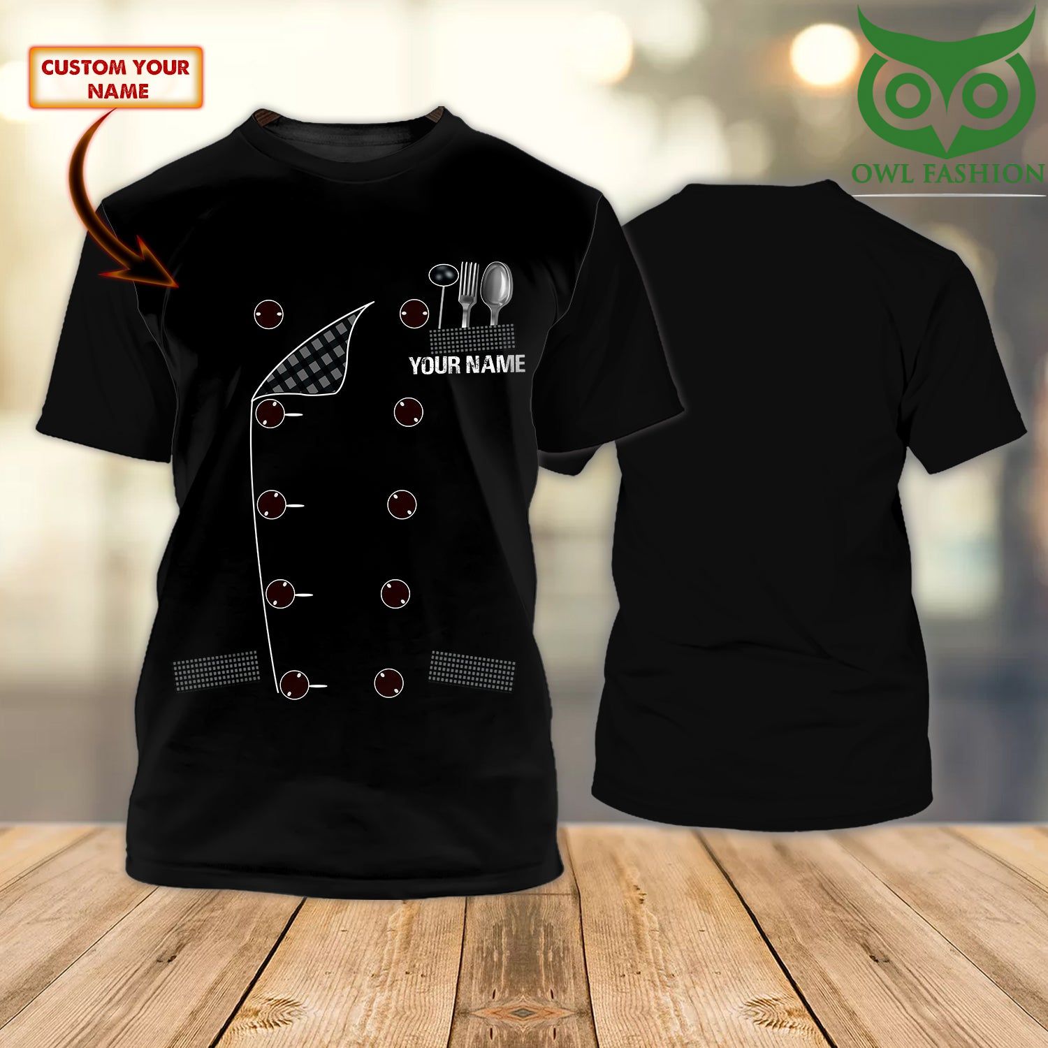 CHEF costume black Personalized Name 3D Tshirt