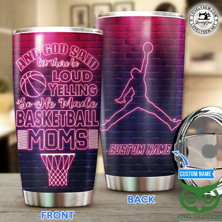 Custom Name Basketball Mom Pink Neon Stainless Steel Tumbler
