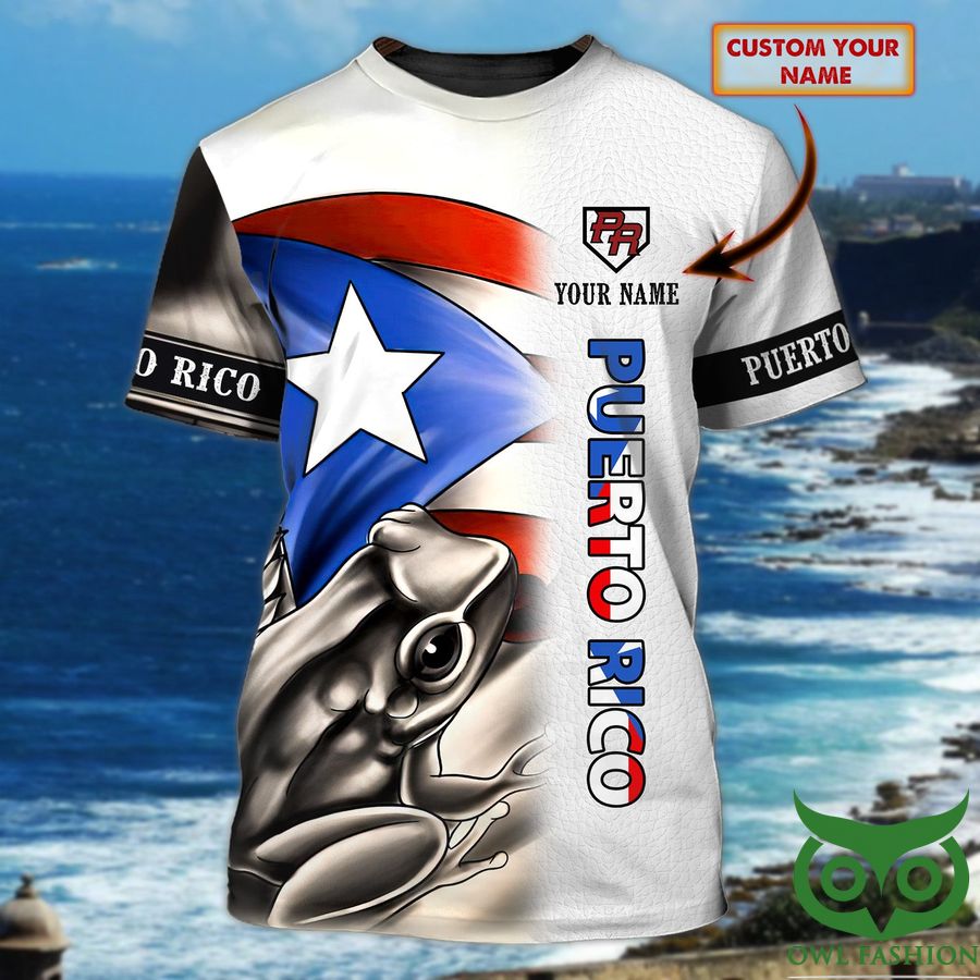 Custom Name Puerto Rico White with Black Territory Name Line and Frog 3D T-shirt
