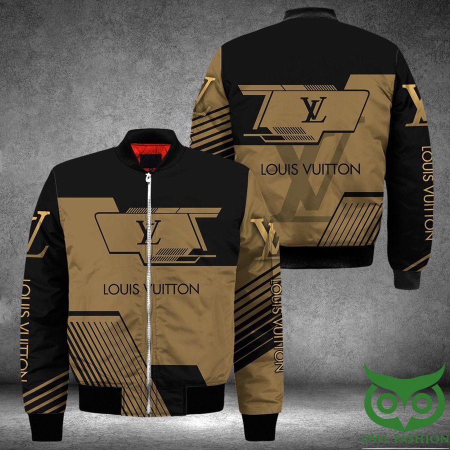 Luxury Louis Vuitton Black and Light Brown with Brand Name On Sleeves 3D Shirt