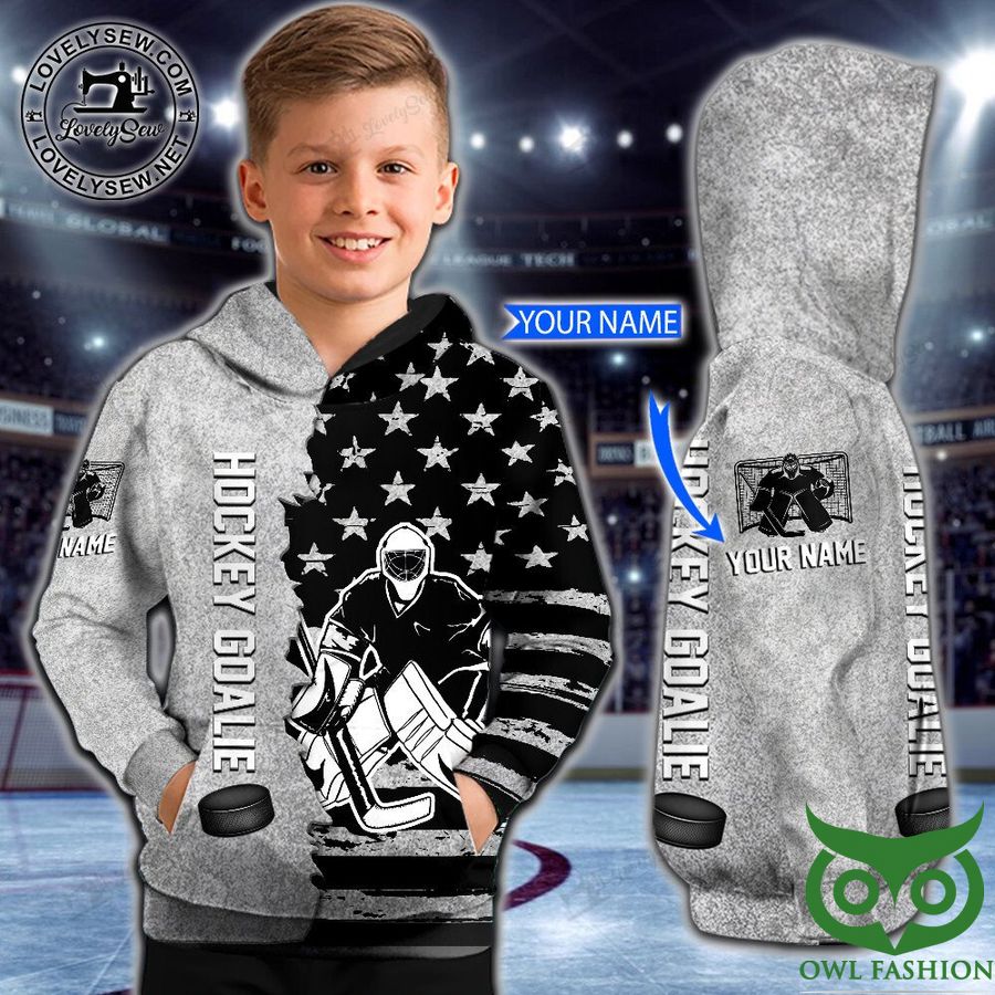 Custom Name Hockey Goalie Black and Gray 3D Shirt