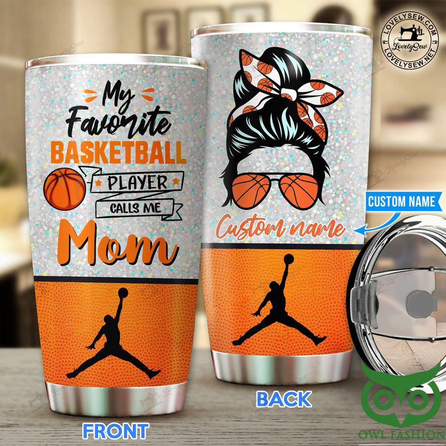 Custom Name Basketball Mom Orange and Gray Stainless Steel Tumbler